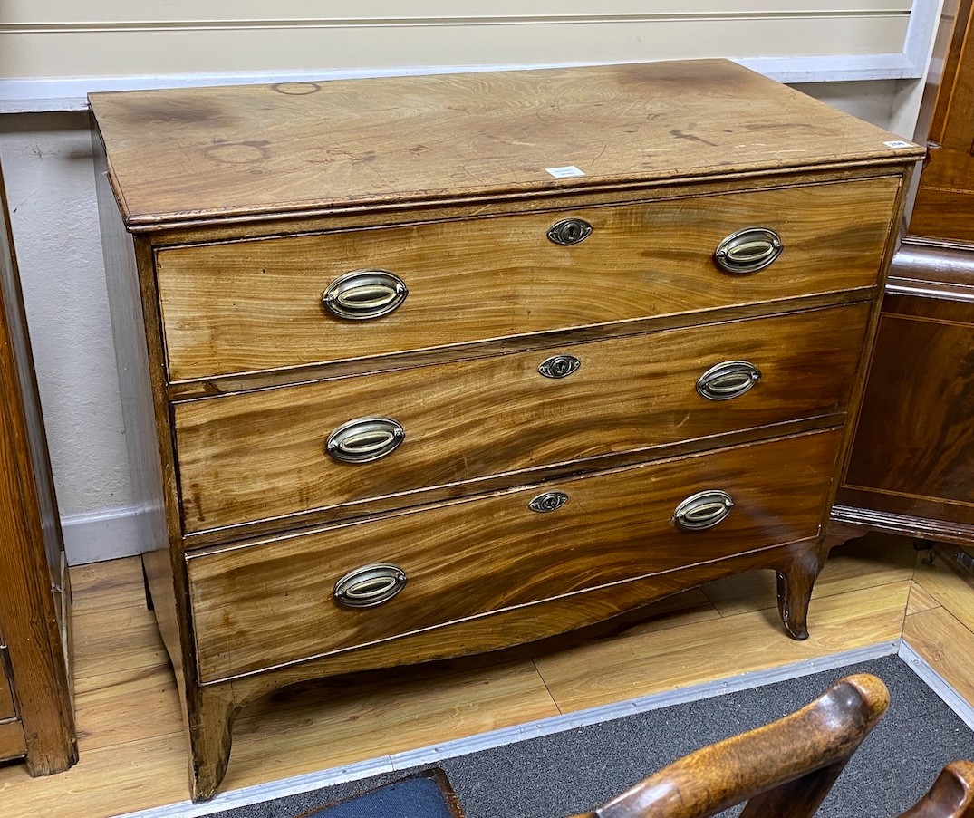 A Regency faded mahogany three drawer chest, width 105cm, depth 50cm, height 88cm